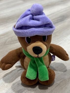 Vintage Milka Advertising Teddy Bear Plush Purple Hat Green Scarf 7”